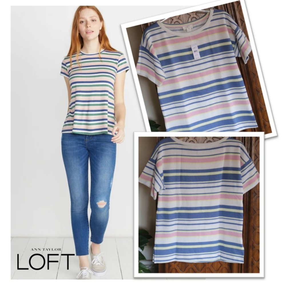 LOFT Retro Stripe Short Sleeve Sweater Knit Top - Size XS, NWT!
